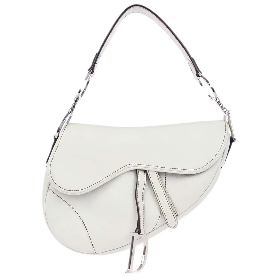 Dior Saddle Medium White Leather Shoulder Bag Model RU1002 Italy: Dior Saddle Medium White Leather Shoulder Bag Model RU1002 Italy This Christian Dior Saddle handbag features white leather with a medium-sized silhouette. It is designed with a shoulder strap and a Ve