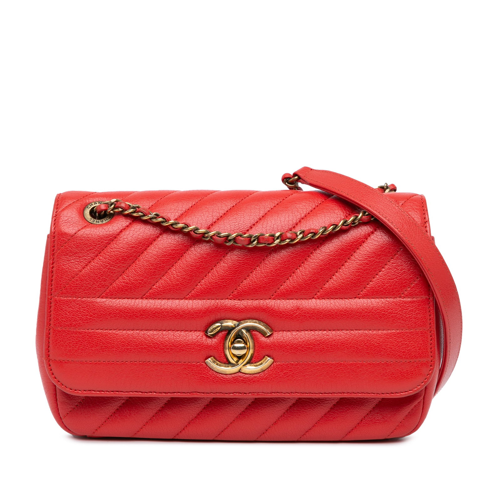 Chanel Small Diagonal Quilted Goatskin Flap Bag Red Leather (1 of 9)