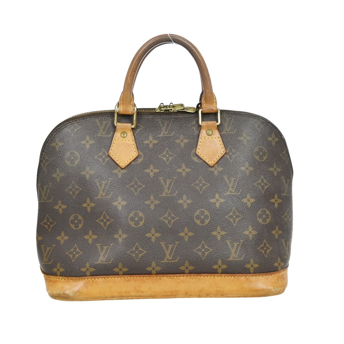 Louis Vuitton Alma Monogram Canvas Medium Brown Handbag M51130: Louis Vuitton Alma Monogram Canvas Medium Brown Handbag M51130 This Louis Vuitton Alma handbag features the iconic Monogram canvas with beige double handles and a zip closure. The medium-sized bag is