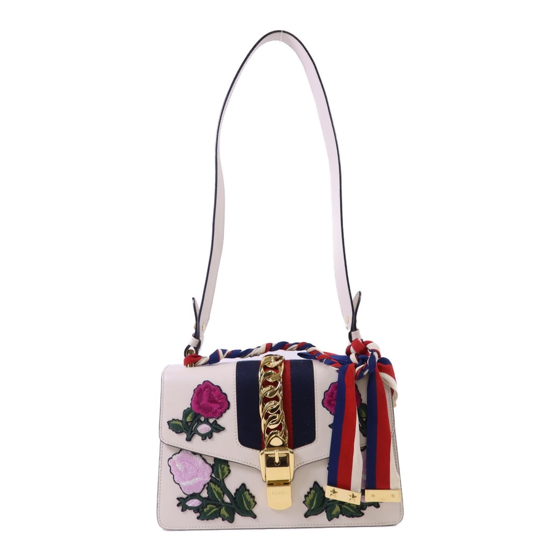 White Calfskin GUCCI Sylvie GG Shoulder Bag with Gold Tone Hardware (1 of 18)