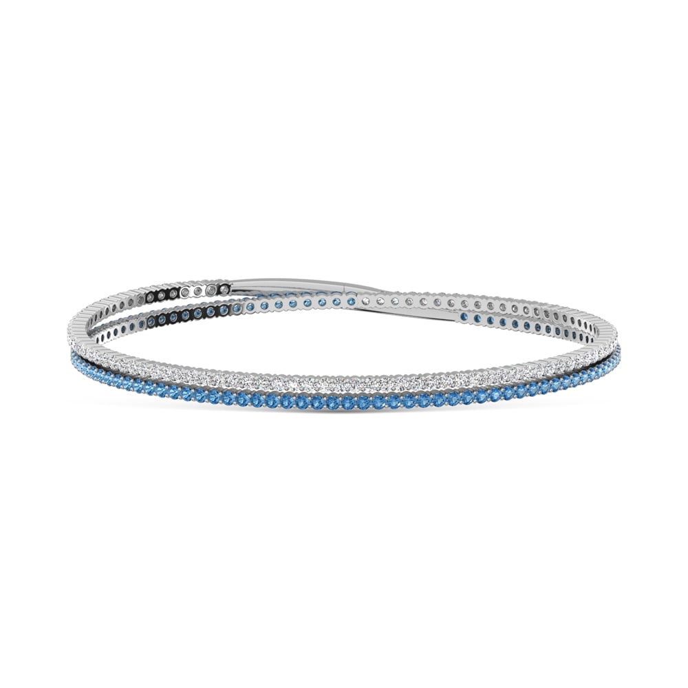 14K White Gold 3 1/2 Ct.Tw. Lab Grown Alternate Blue and White Lab Grown Diamond Flexi Bangle: 14K White Gold 3 1/2 Ct.Tw. Lab Grown Alternate Blue and White Lab Grown Diamond Flexi Bangle This 14K White Gold flexi bangle showcases alternate blue and white lab grown diamonds totaling 3 1/2 Ct.T