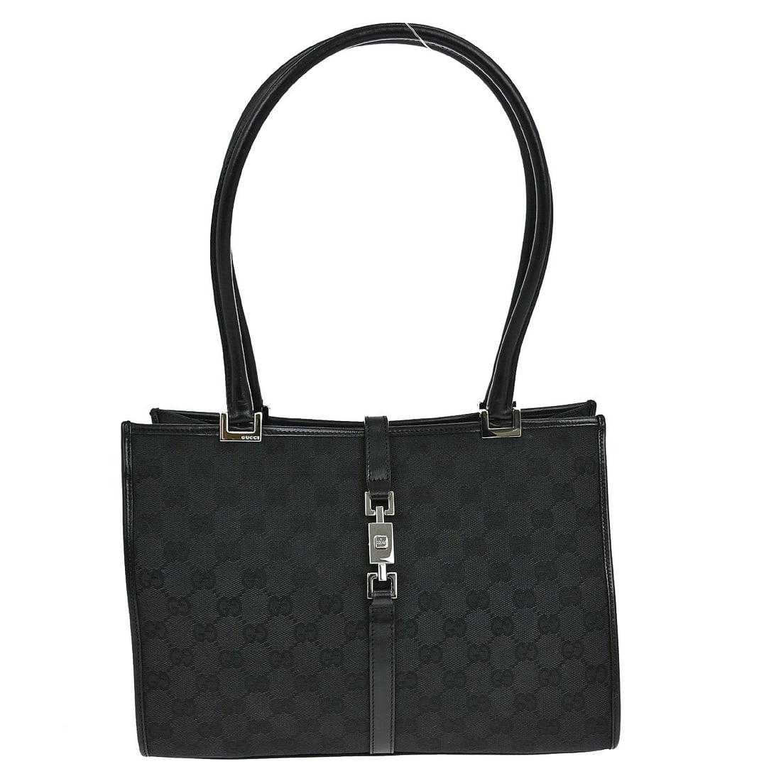 Gucci Jackie Medium Black GG Canvas Leather Handbag 002.1073 002214 (1 of 8)