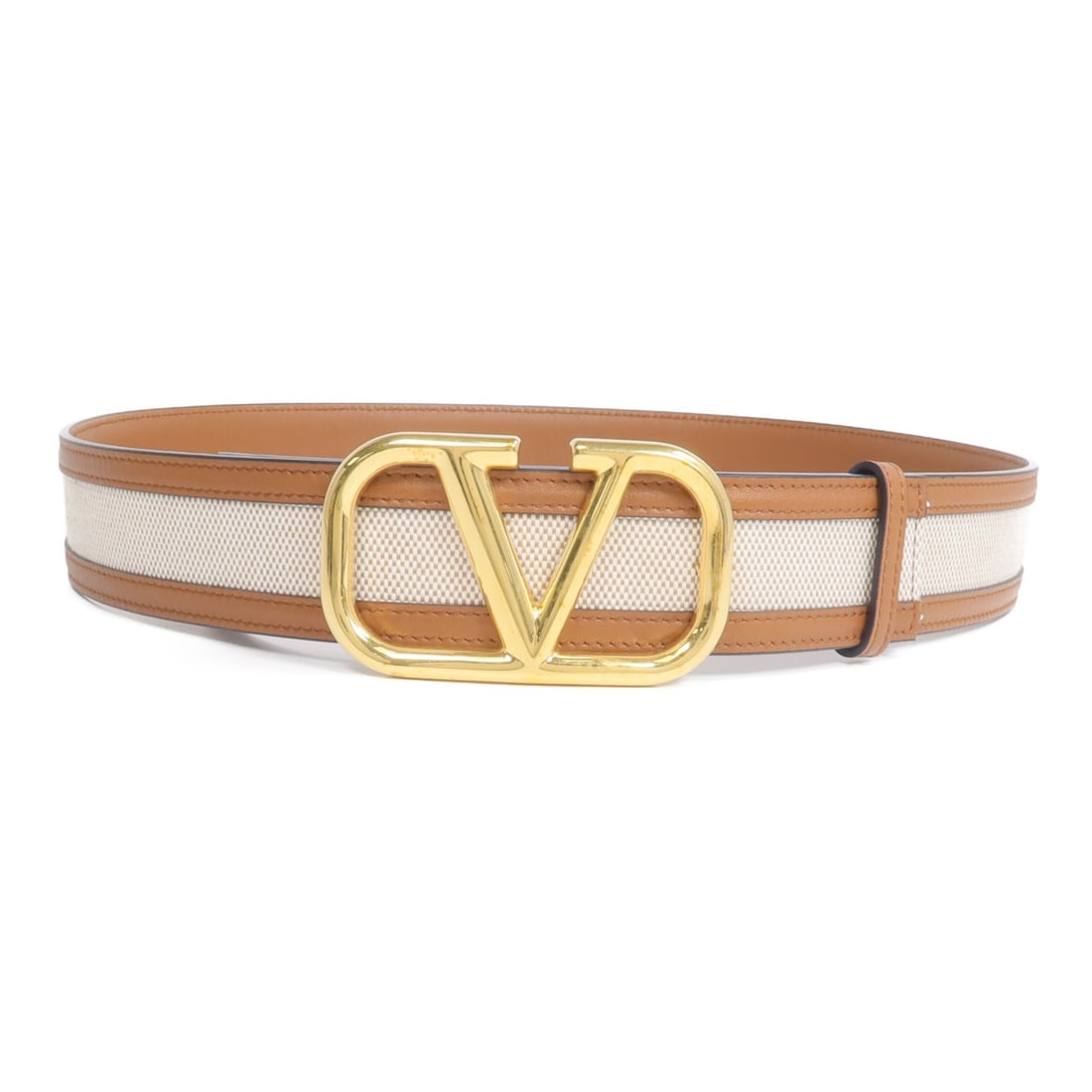 Valentino Canvas and Leather Beige Brown Belt with Gold Hardware (1 of 11)