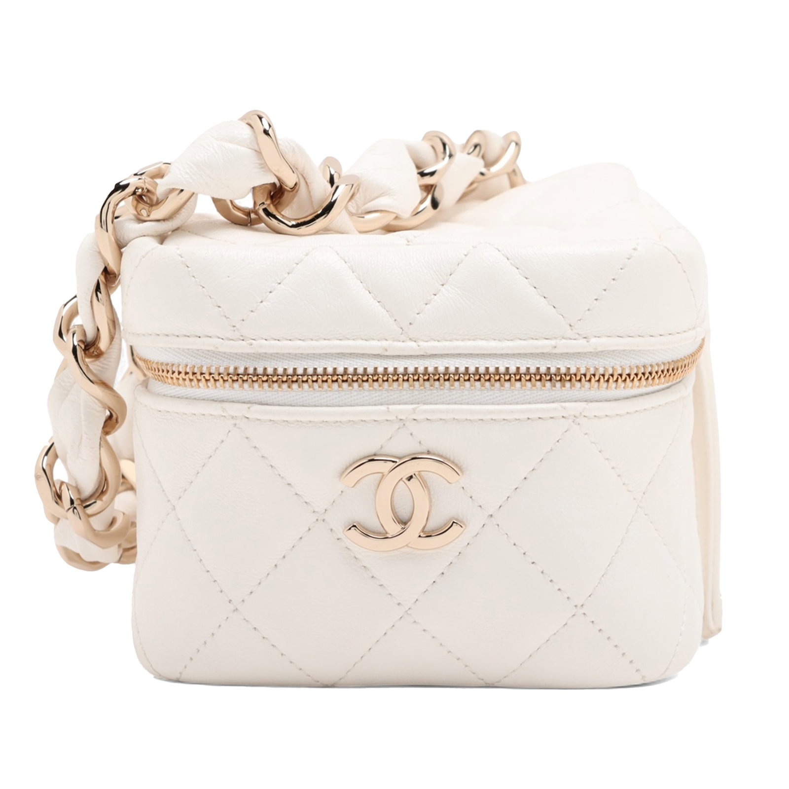Chanel Quilted Lambskin Cube Chain Wristlet Bag White (1 of 10)