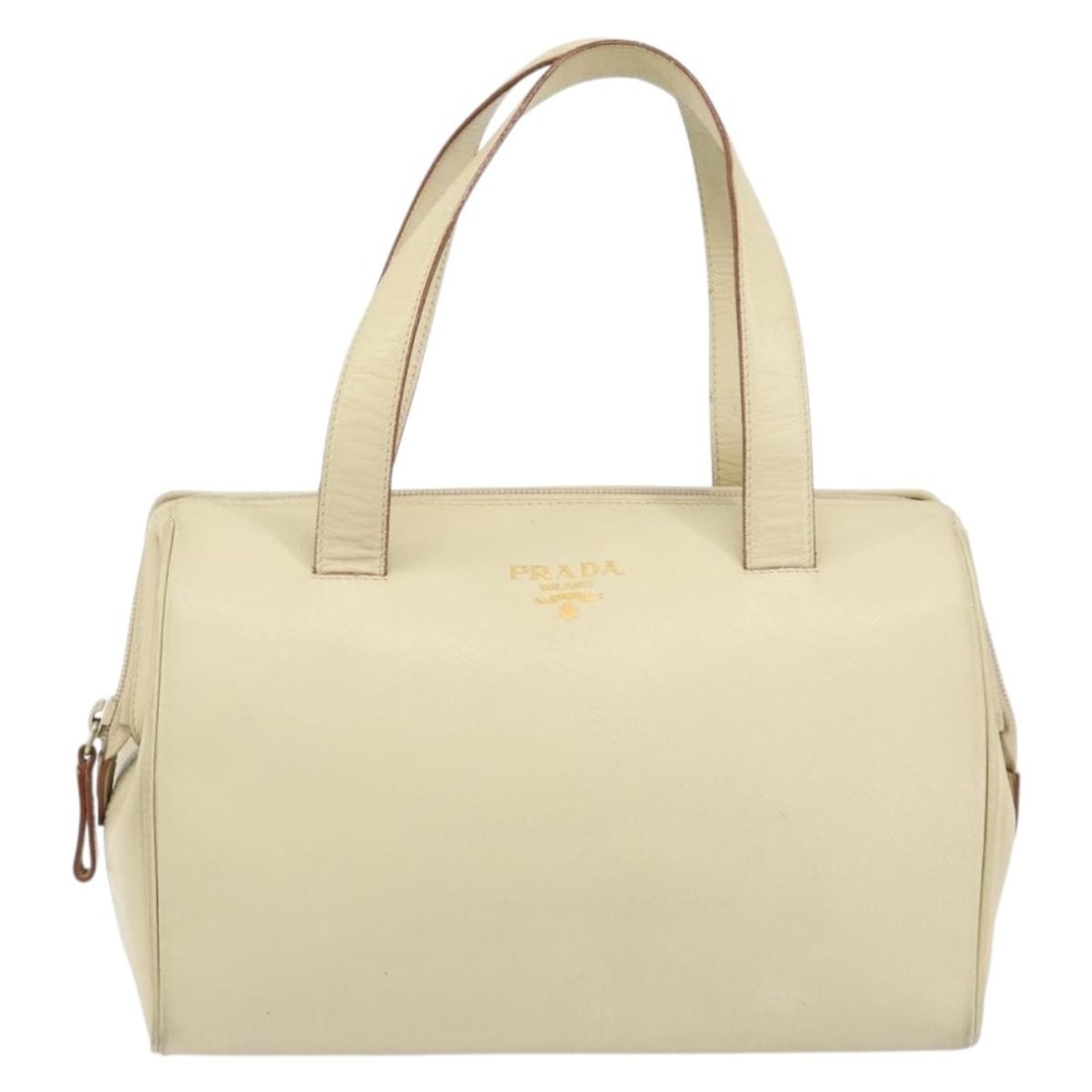 Beige Leather Prada Vintage Woman's Handbag 25cm by 28cm by 14cm: Beige Leather Prada Vintage Woman's Handbag 25cm by 28cm by 14cm This vintage Prada handbag features beige leather construction with a classic design. It shows signs of pre-owned use including surface
