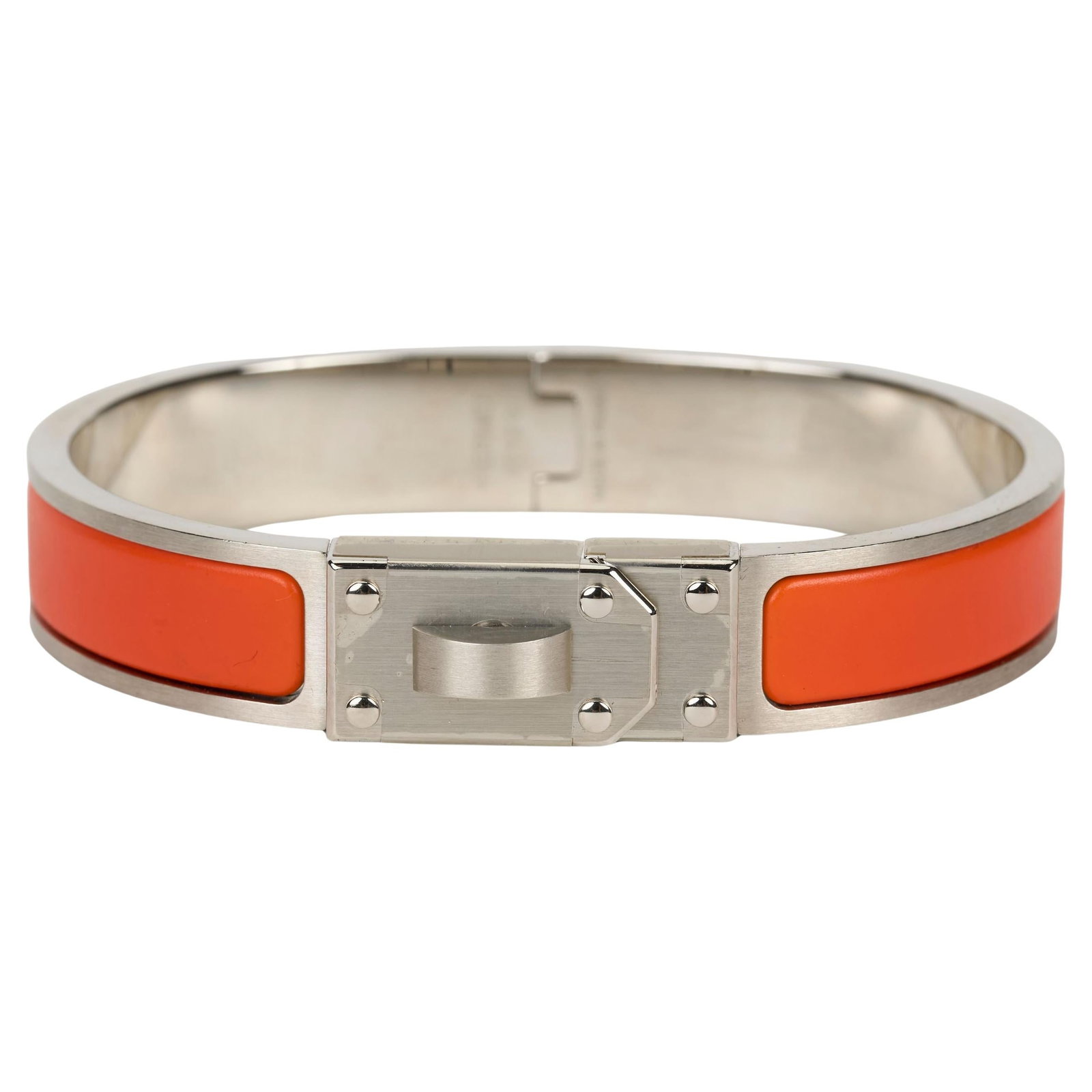 Hermes Mini Clic Kelly Bracelet Satin Palladium Orange 2021 (1 of 6)