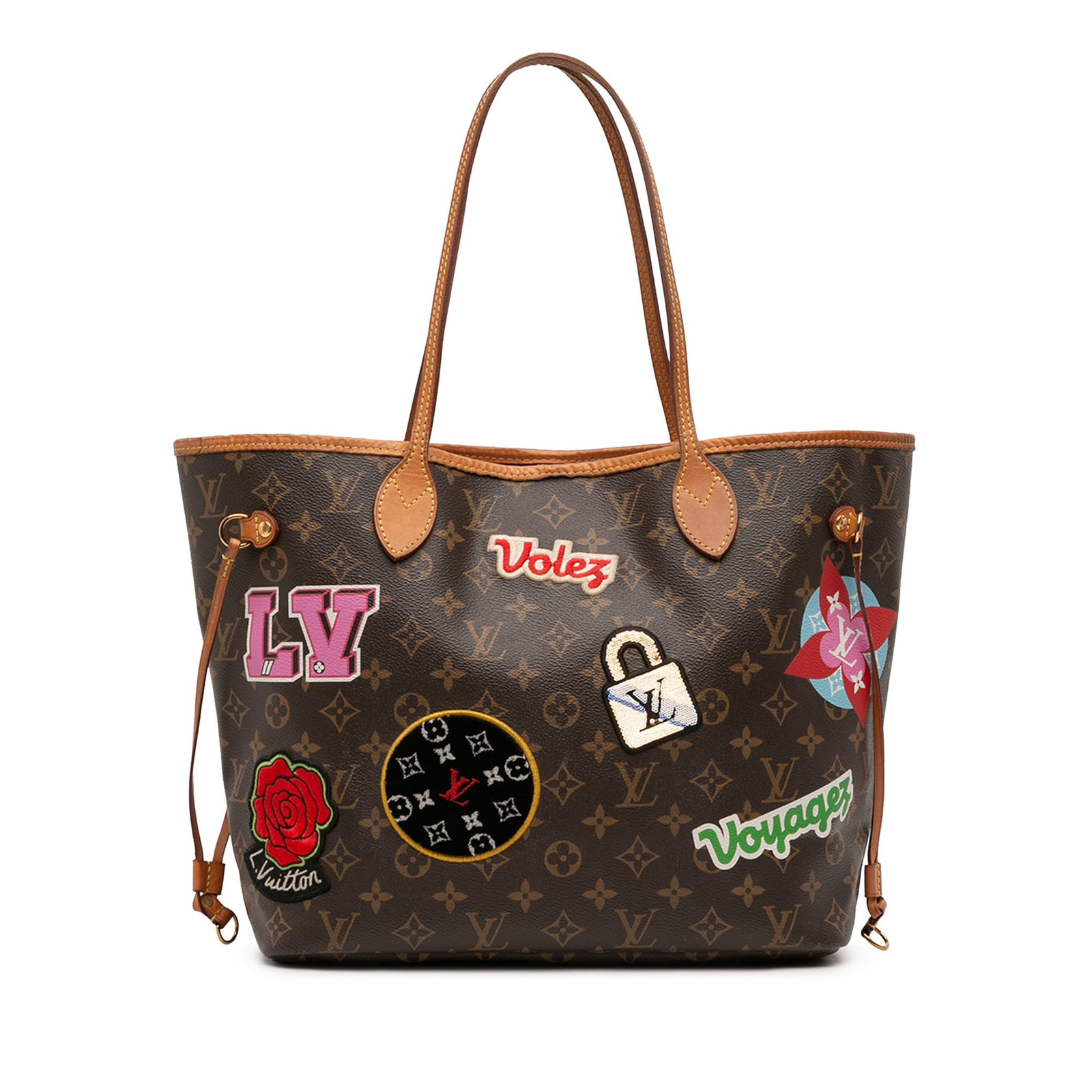 Louis Vuitton Neverfull MM Monogram Patches Canvas Tote with Stickers (1 of 11)