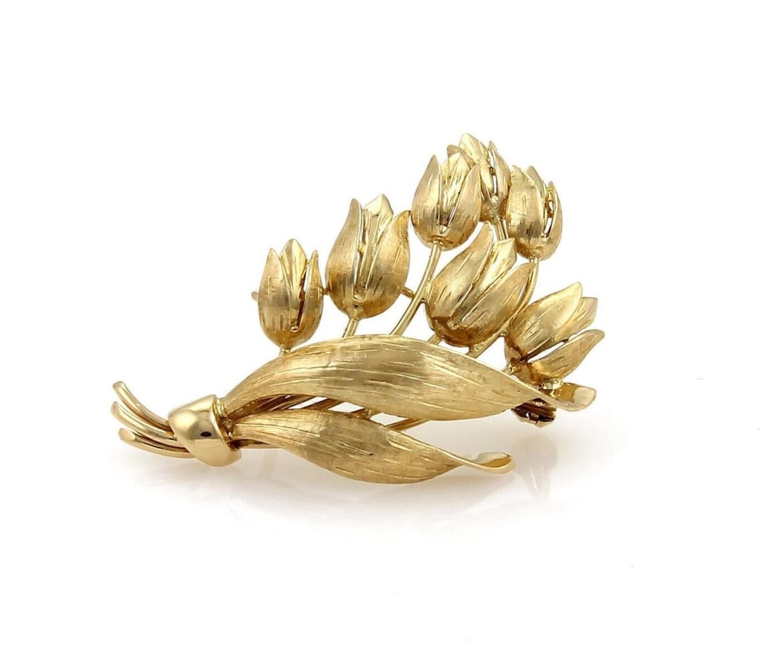 18k Yellow Gold Tulip Bouquet Brooch by Tiffany & Co. Vintage Pin (1 of 6)