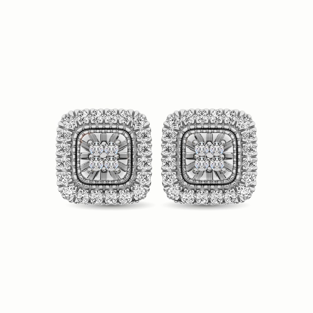 10K White Gold 1/3 Ct.Tw. Diamond Stud Earrings: 10K White Gold 1/3 Ct.Tw. Diamond Stud Earrings These eye-catching earrings are available in 10K White Gold. There are 48 round diamonds with a total carat weight of 1/3 Ct.Tw. set in a Micro Prong /P