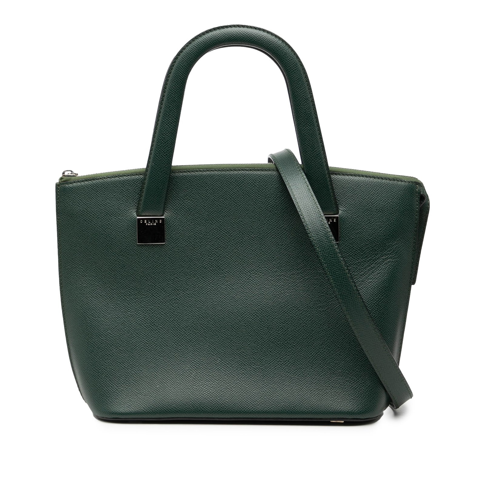Celine Green Grained Calfskin Leather Satchel with Shoulder Strap (1 of 8)