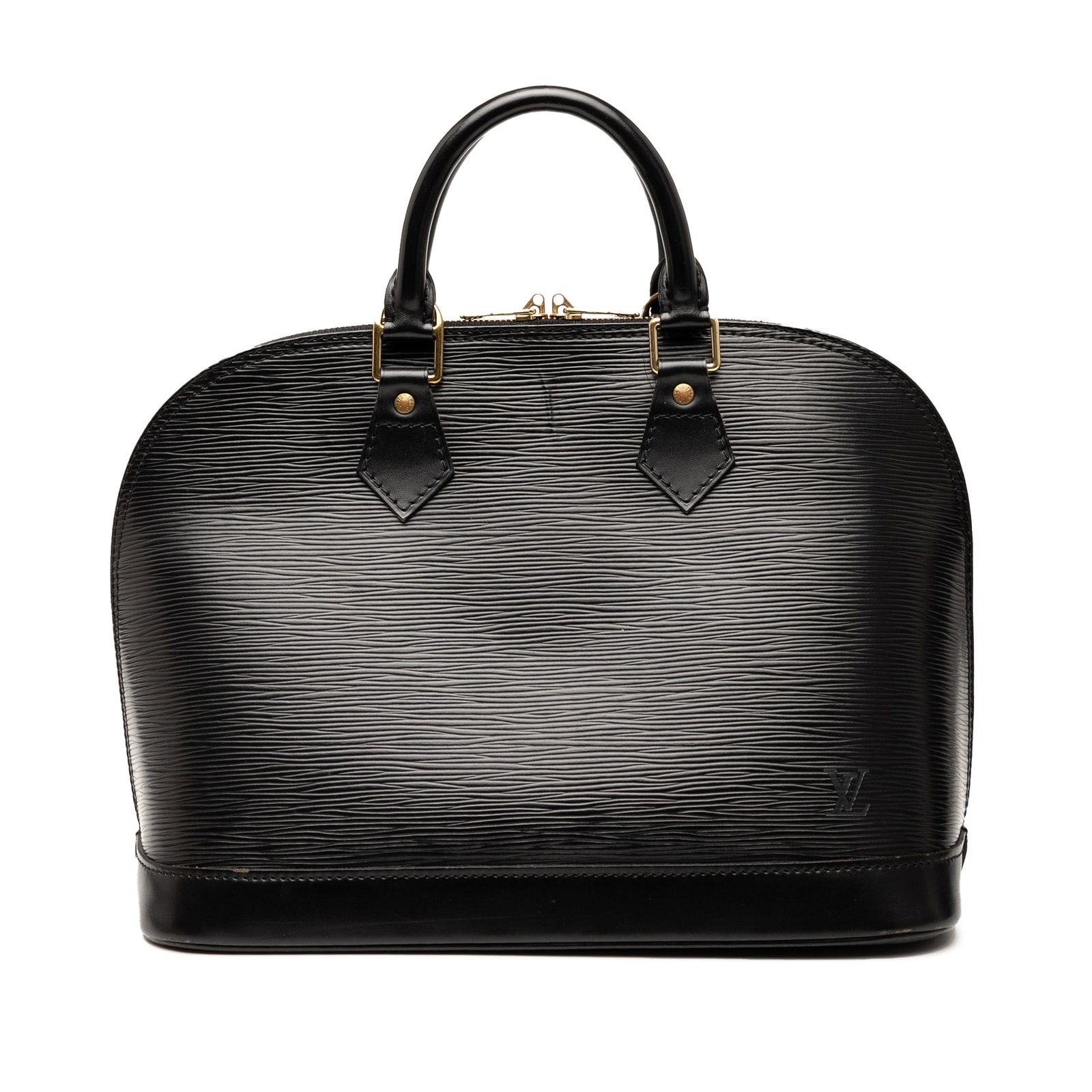 Louis Vuitton Epi Alma PM Black Leather Bag: Louis Vuitton Epi Alma PM Black Leather Bag The Louis Vuitton Epi Alma PM is a stylish handbag crafted from durable epi leather, featuring a sleek black color. This bag boasts rolled handles and a sec