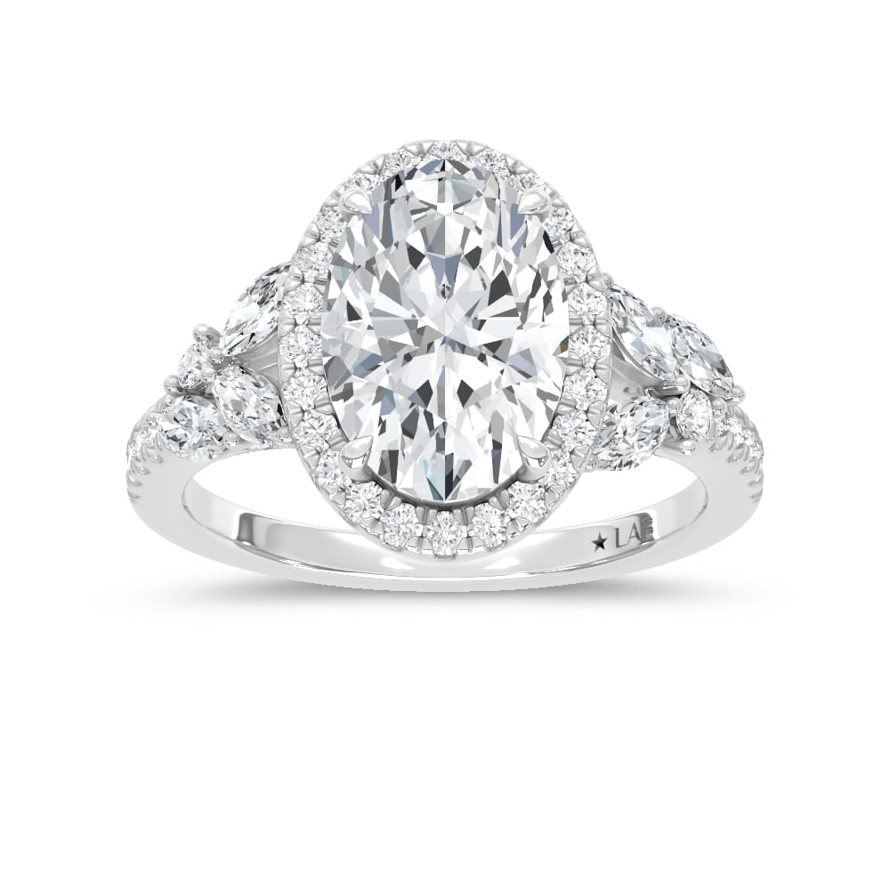 14K White Gold Lab Grown Diamond 3 7/8 Ct.Tw. Oval Shape Engagement Ring (Center 3ct): 14K White Gold Lab Grown Diamond 3 7/8 Ct.Tw. Oval Shape Engagement Ring (Center 3ct) Celebrate your forever moment with the timeless brilliance of our Halo Diamond Engagement Ring. This exquisite pie
