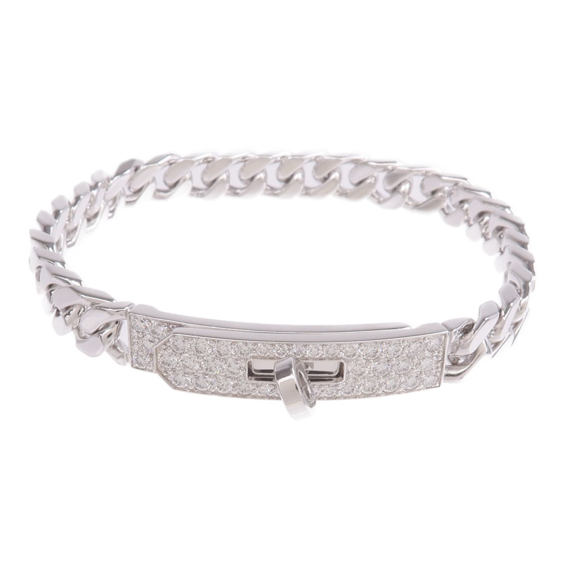 Hermes Kelly Gourmette Diamond Bracelet Small 18K White Gold Womens (1 of 10)