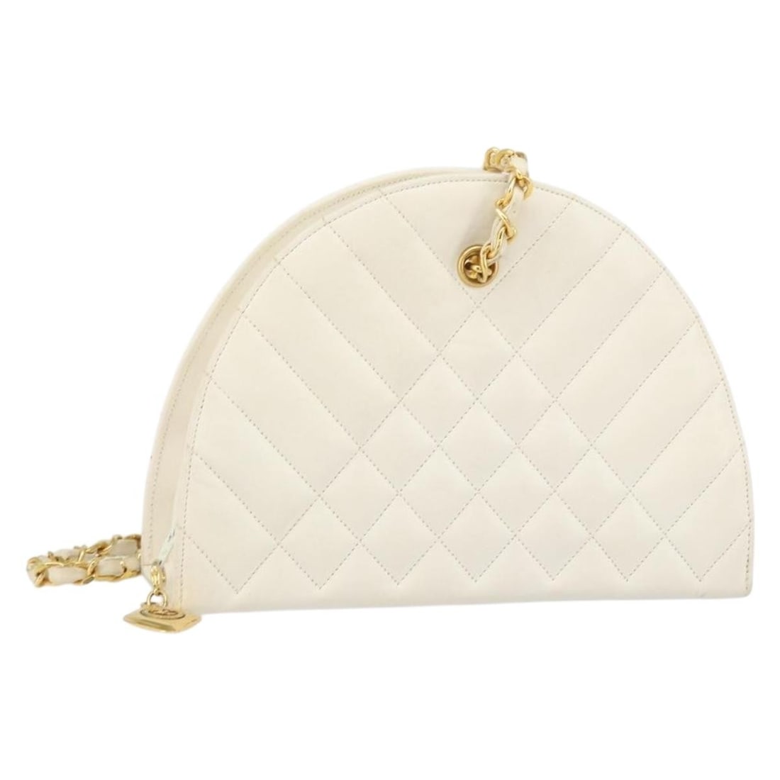 White Lambskin CHANEL Matelasse Chain Shoulder Bag with Gold CC Logo: White Lambskin CHANEL Matelasse Chain Shoulder Bag with Gold CC Logo This CHANEL Chain Matelasse shoulder bag features white lambskin leather with gold-tone accents and a signature CC logo. The bag of