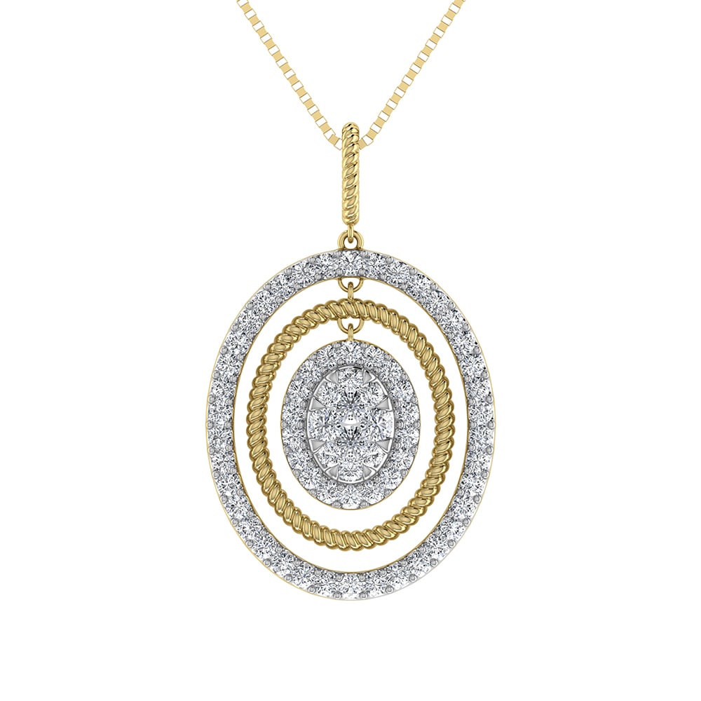 14K Yellow Gold 1 Ct.Tw. Round Diamond Oval Shape Pendant: 14K Yellow Gold 1 Ct.Tw. Round Diamond Oval Shape Pendant 14k Yellow Gold Stone Color: G-h Stone Clarity: Si2 Unless otherwise specified, pendants that include a chain are paired with our standard 18-