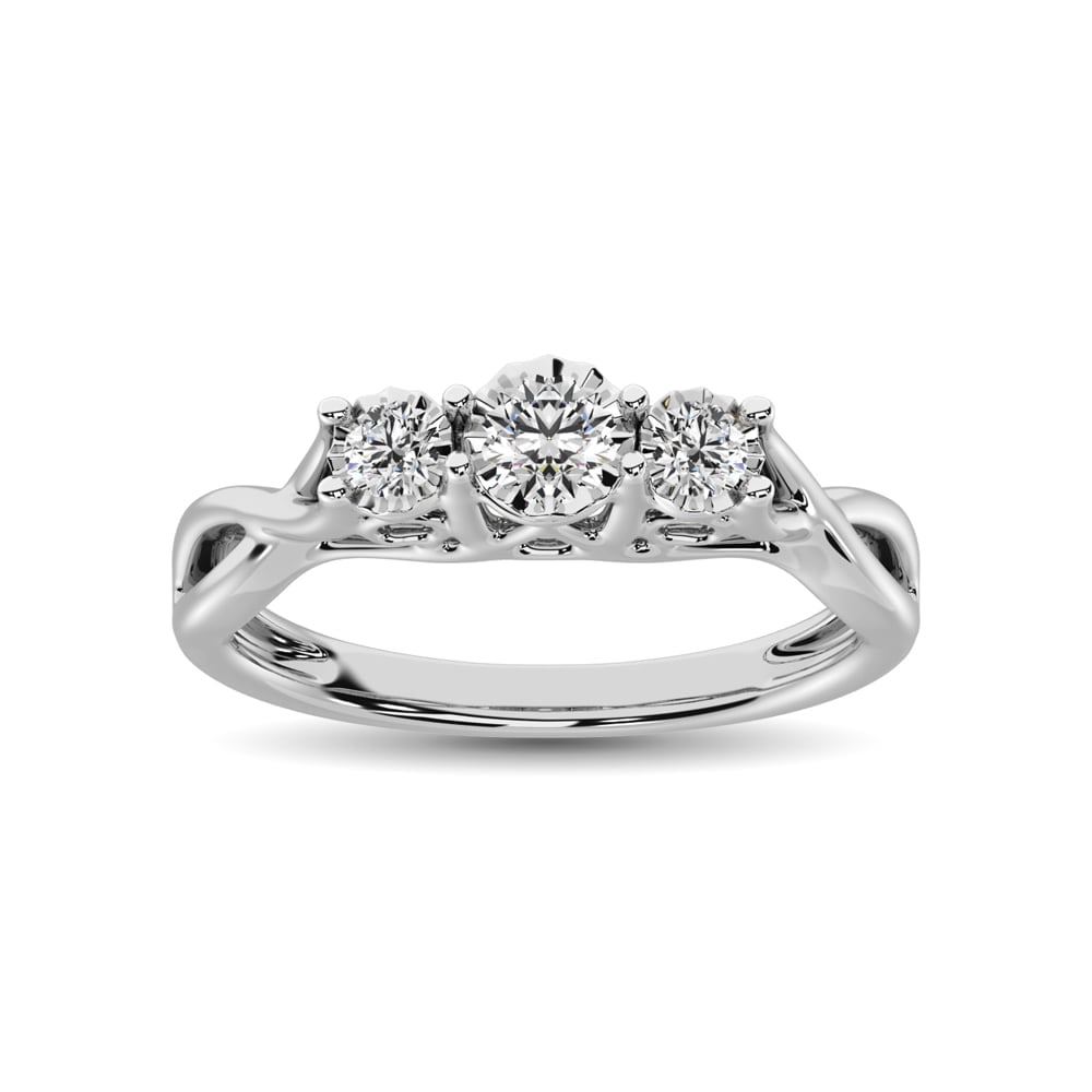 10K White Gold 1/5 Ct.Tw. Diamond Three Stone Ring (1 of 4)