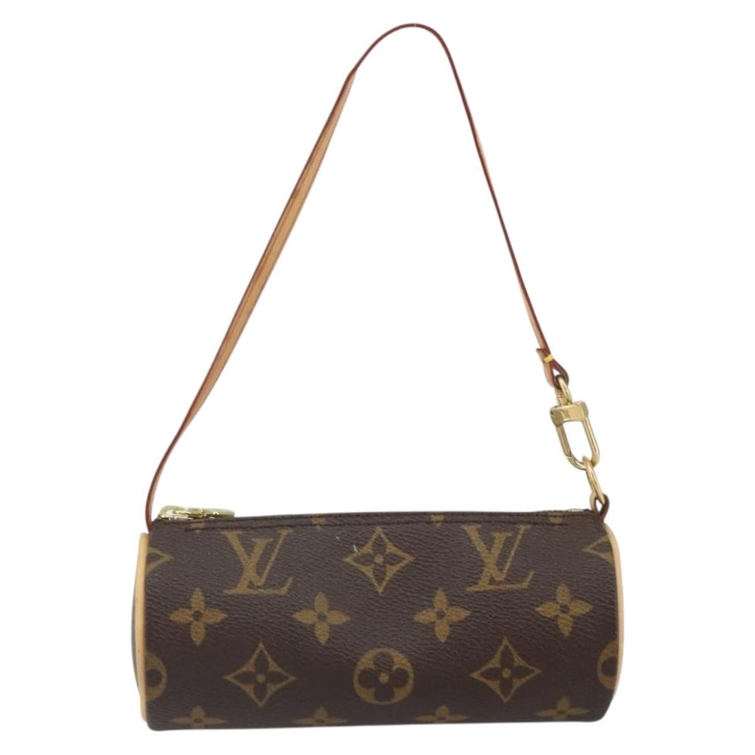 Louis Vuitton Monogram Canvas Papillon Pochette Brown 15.5cm Handbag: Louis Vuitton Monogram Canvas Papillon Pochette Brown 15.5cm Handbag Louis Vuitton Papillon Pochette in brown monogram canvas designed for women. This compact bag features a cylindrical shape with lea