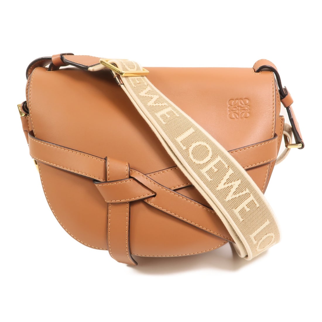 Small Gate Brown Calfskin Shoulder Bag with Gold Hardware by Loewe (1 of 16)