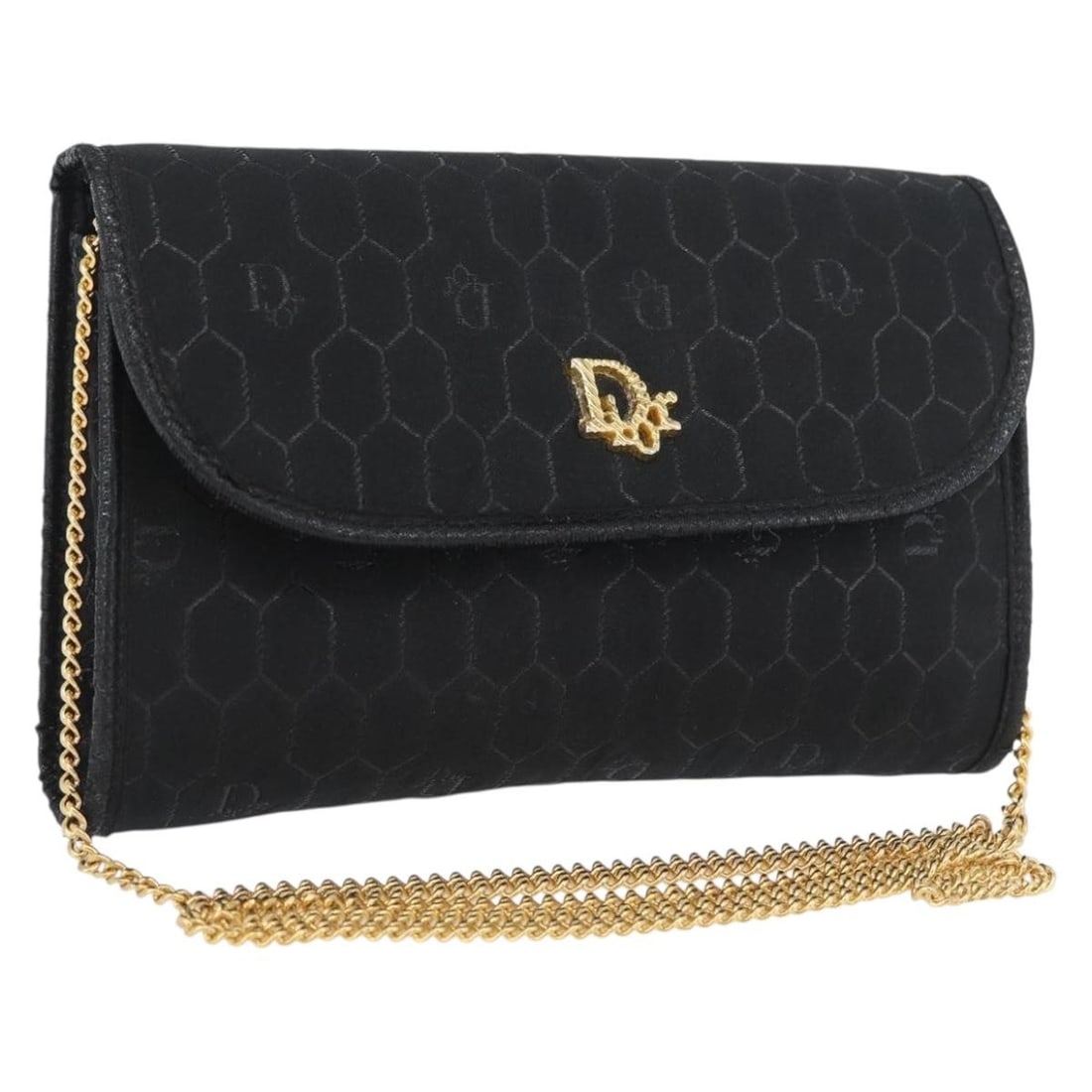 Honeycomb Canvas Black Gold Shoulder Bag by Christian Dior with Chain Strap: Honeycomb Canvas Black Gold Shoulder Bag by Christian Dior with Chain Strap This Christian Dior shoulder bag features the iconic honeycomb canvas in black with gold-tone accents. Designed for women, i