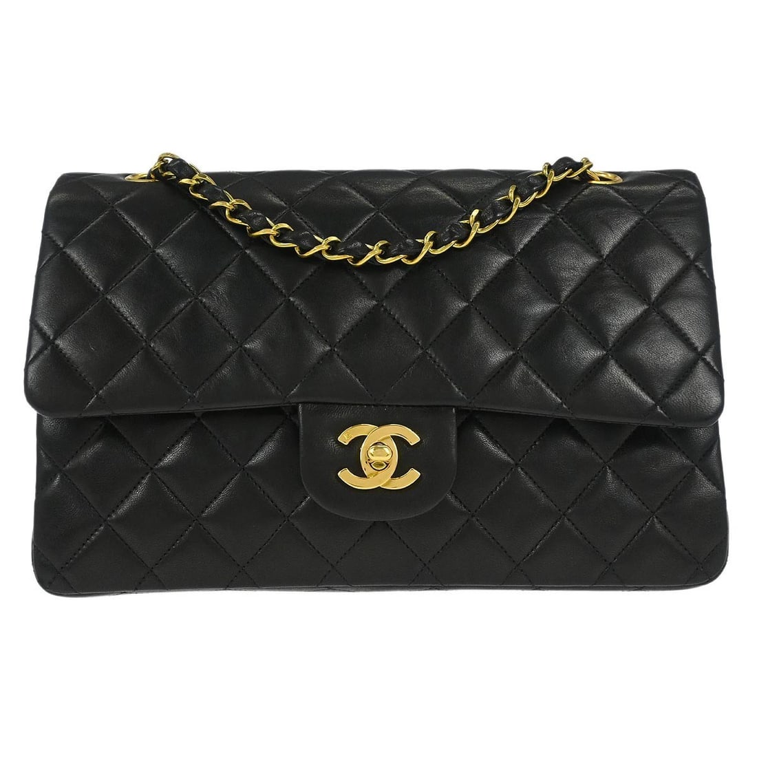 Medium Classic Double Flap Black Lambskin Shoulder Bag by Chanel (1 of 10)