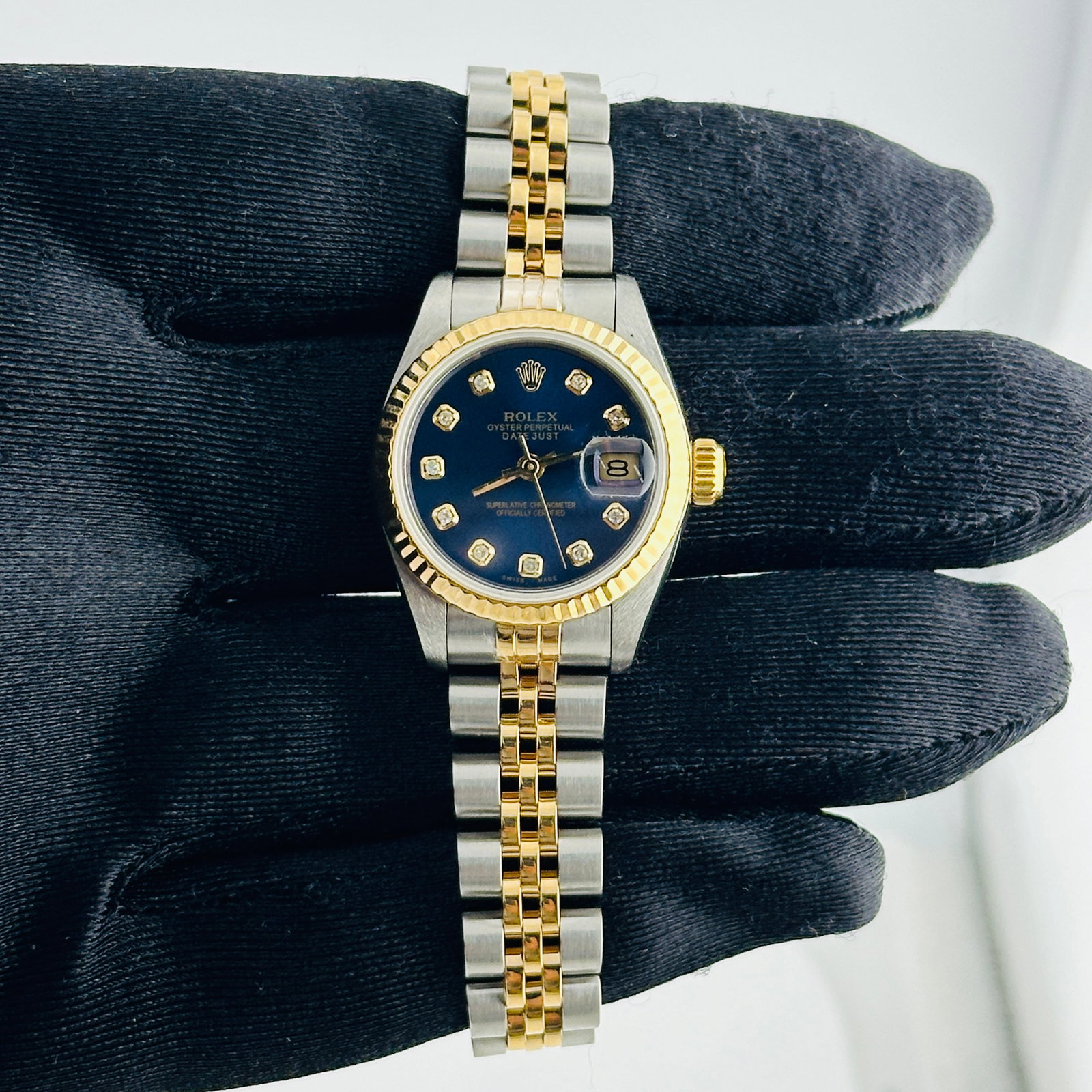 Ladies Datejust 69173 Aftermarket Blue Diamond Dial Jubilee Bracelet Watch (1 of 4)