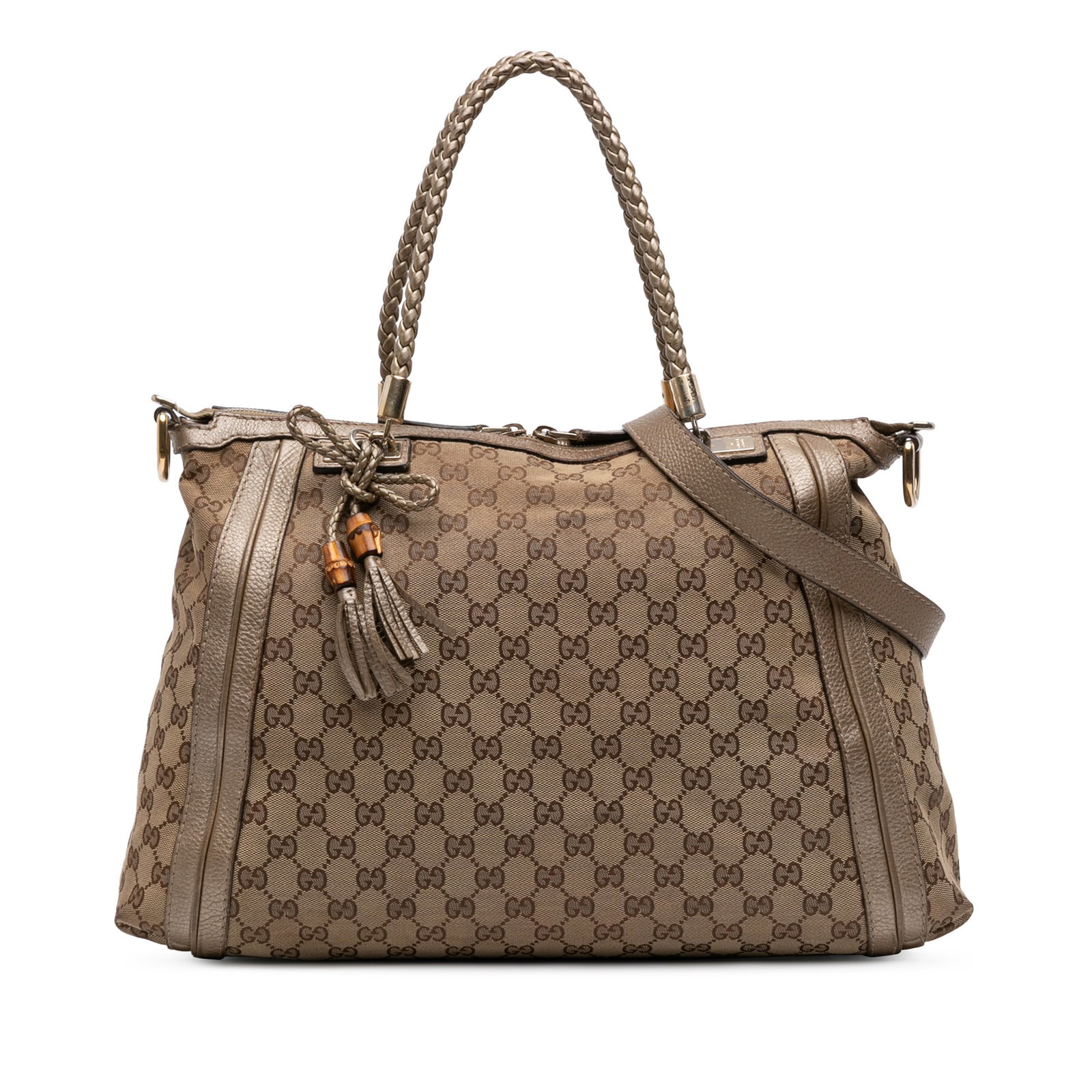Bella Tote Bag in Beige GG Canvas with Braided Leather Handles (1 of 13)