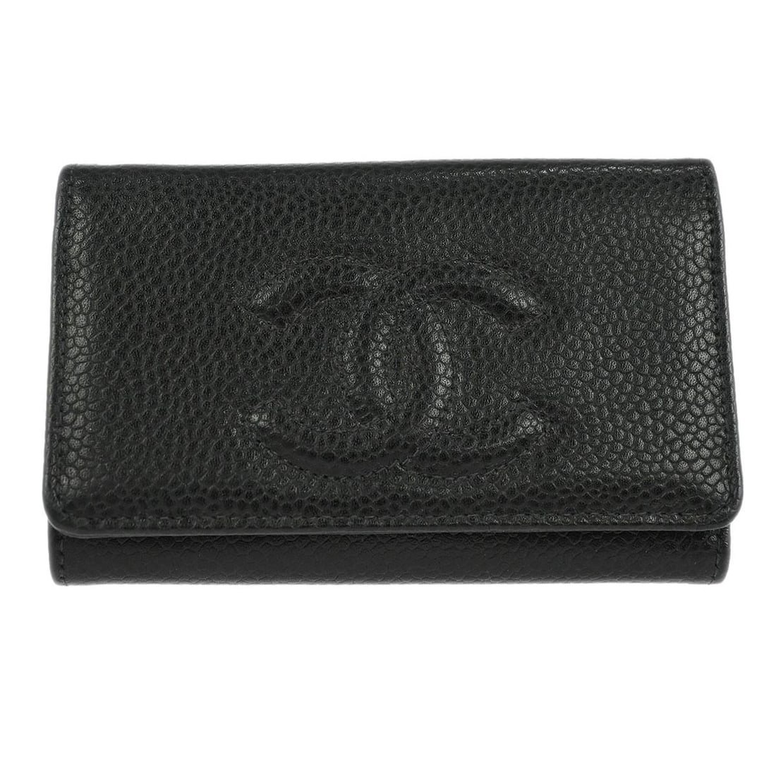 Black Caviar Leather Key Holder by Chanel France Vintage: Black Caviar Leather Key Holder by Chanel France Vintage This Chanel key case is crafted from black caviar skin leather and features a button logo accent. It is a vintage piece made in France, offerin