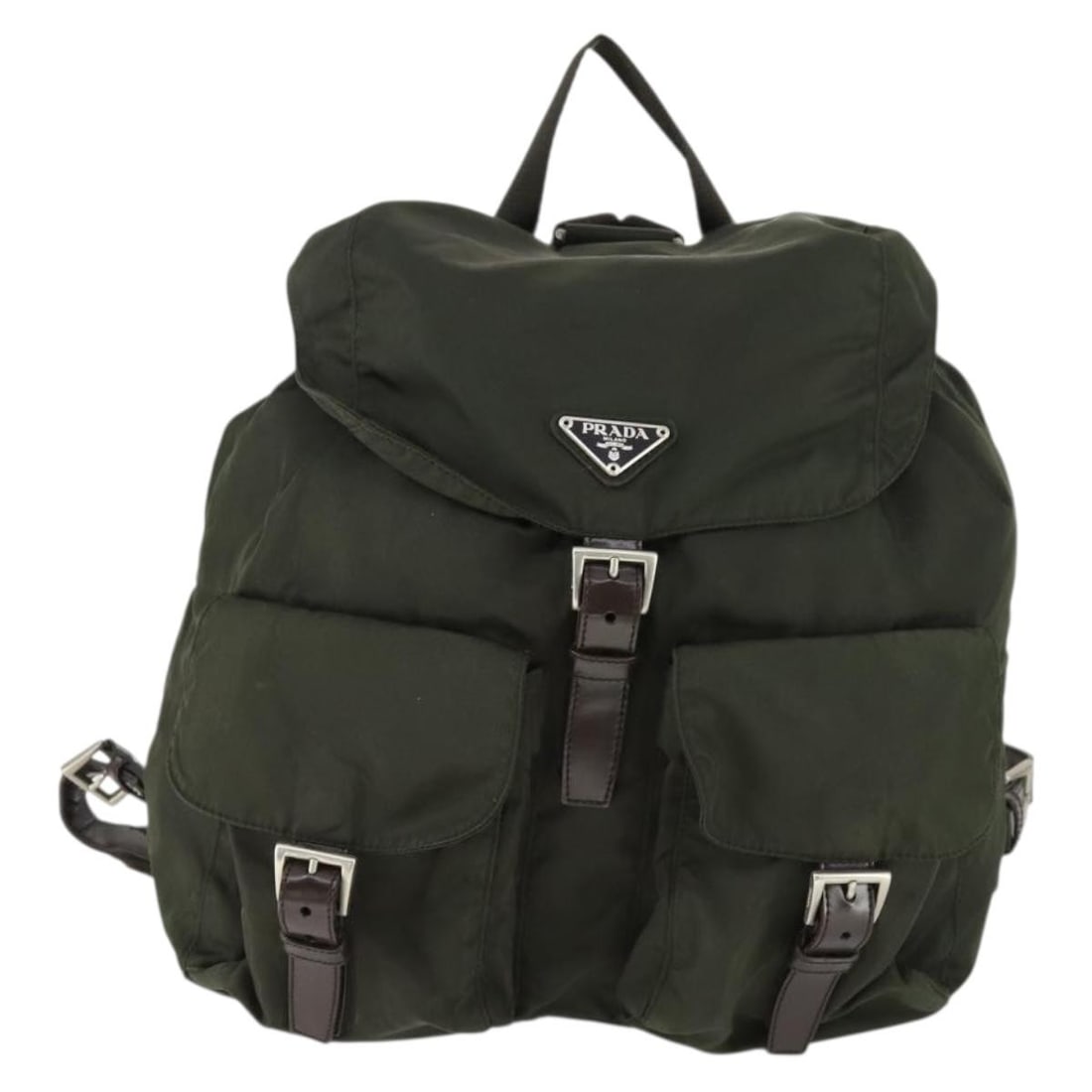 Khaki Nylon Prada Double Front Pocket Unisex Backpack Italy (1 of 18)