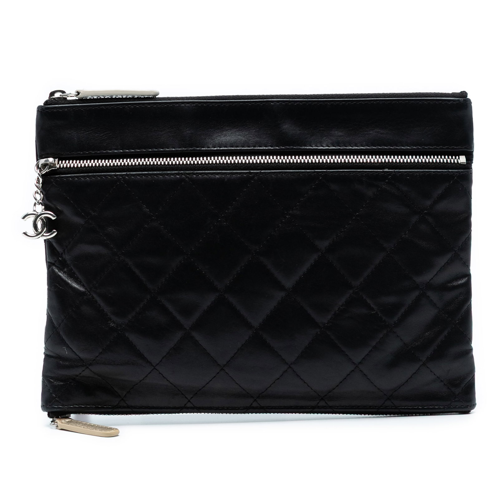 Chanel Small CC Quilted Lambskin Multi Zip Clutch Black: Chanel Small CC Quilted Lambskin Multi Zip Clutch Black This Chanel Small CC Quilted Lambskin Multi Zip Clutch is elegantly crafted from quilted lambskin leather in a timeless black color. It features