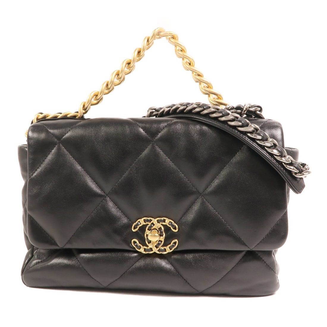 Chanel 19 Large Black Lambskin Chain Shoulder Bag with Gold Hardware (1 of 15)