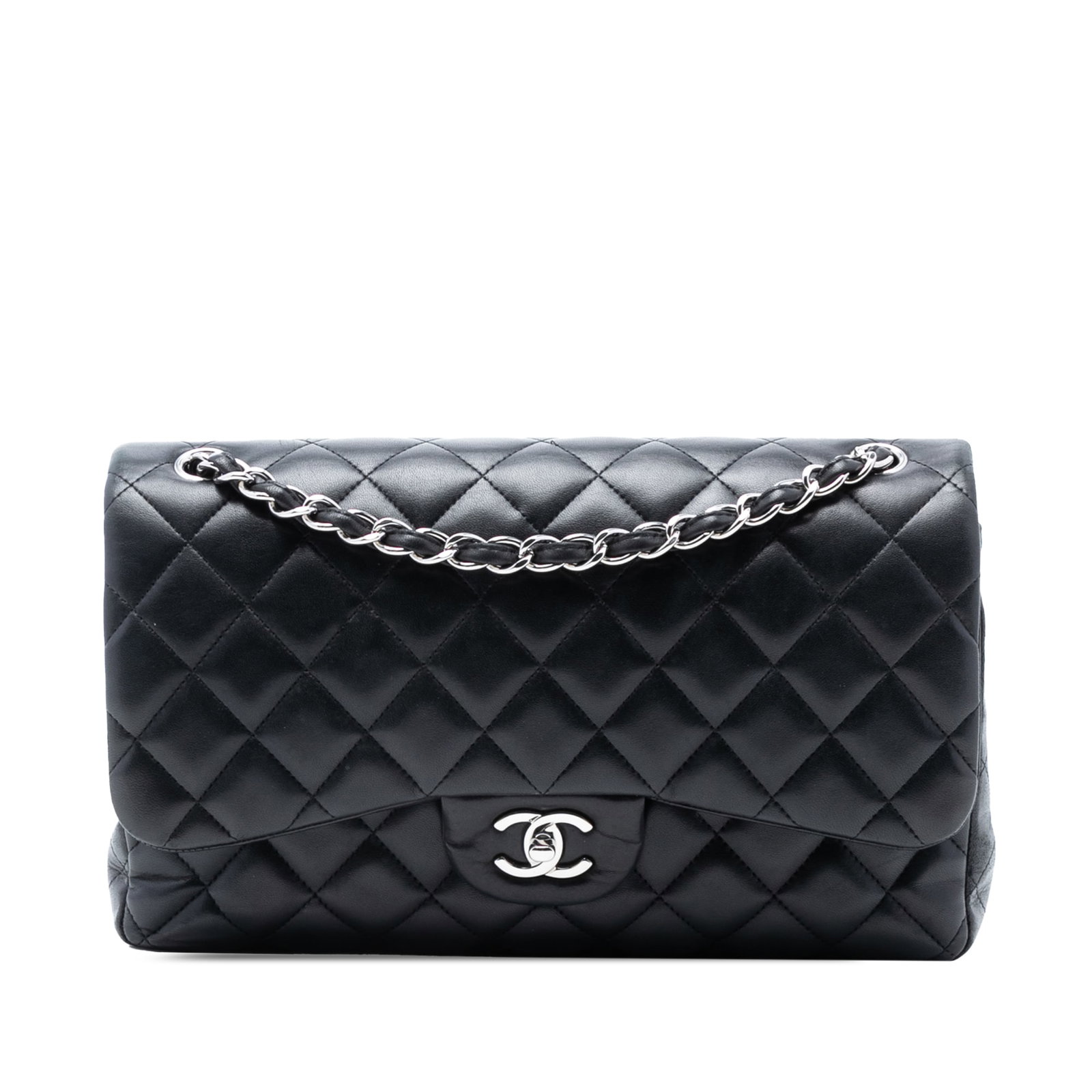 Black Chanel Jumbo Classic Double Flap Quilted Lambskin Shoulder Bag (1 of 8)