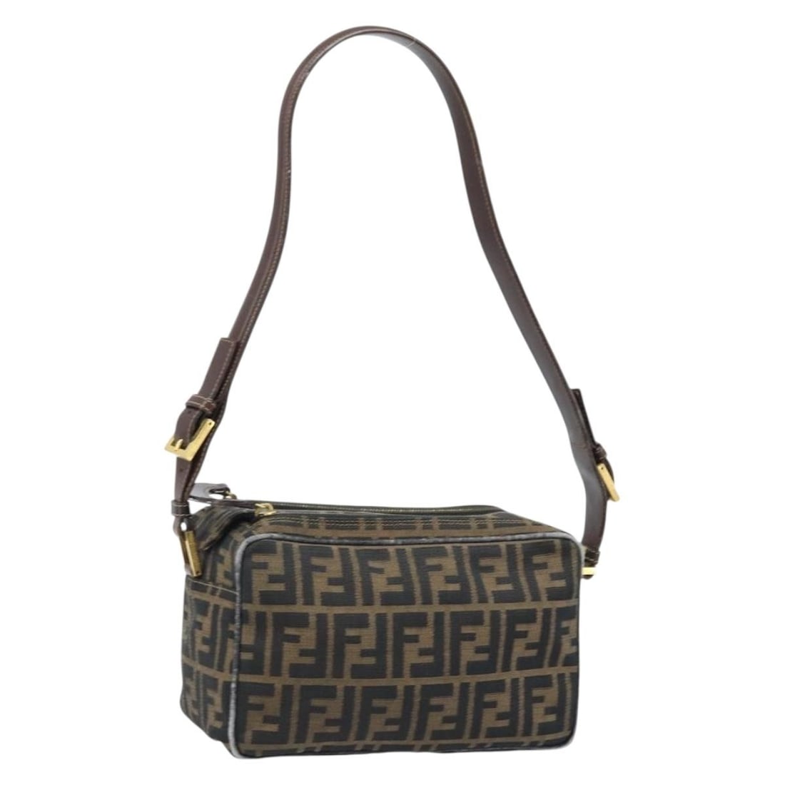 Fendi Brown Black Zucca Canvas Women's Shoulder Purse Italy: Fendi Brown Black Zucca Canvas Women's Shoulder Purse Italy This FENDI Zucca canvas shoulder bag features the iconic brown and black pattern. Crafted in Italy for women, it offers a compact yet practi