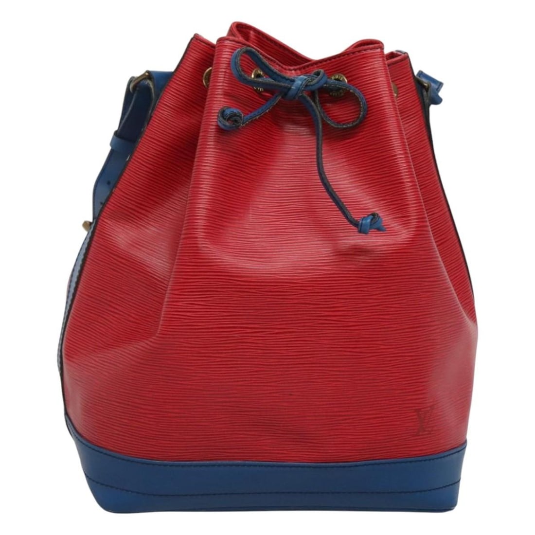 Louis Vuitton Epi Noe Red Blue Bicolor Leather Shoulder Bag M44084: Louis Vuitton Epi Noe Red Blue Bicolor Leather Shoulder Bag M44084 This Louis Vuitton Epi Noe shoulder bag features a striking bicolor design in red and blue Epi leather. Designed for women, the bag o