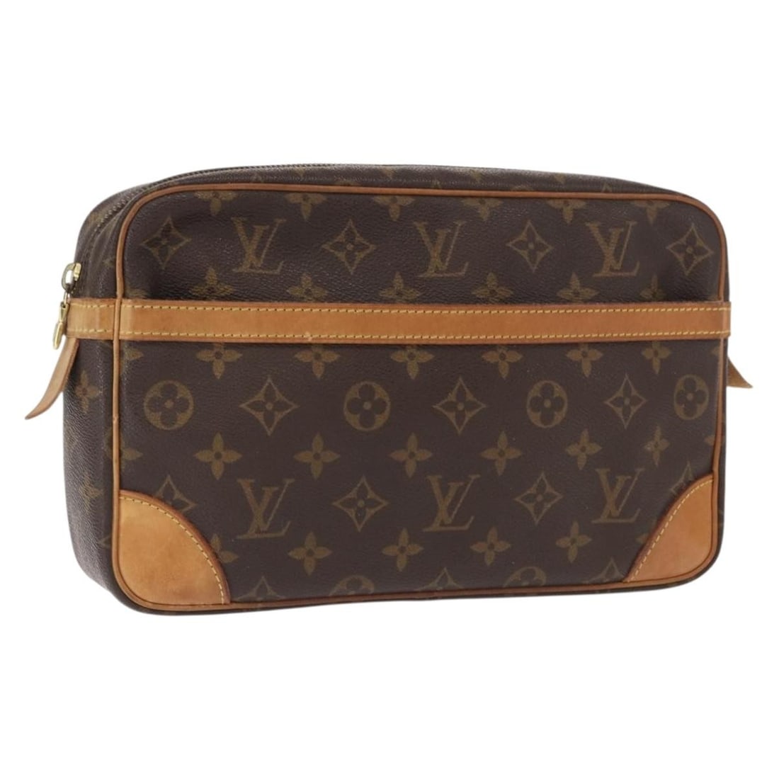 Louis Vuitton Compiegne 28 Monogram Canvas Clutch Bag M51845: Louis Vuitton Compiegne 28 Monogram Canvas Clutch Bag M51845 This Louis Vuitton Compiegne 28 clutch bag features the iconic Monogram canvas and is crafted in France. The bag shows signs of heavy use,