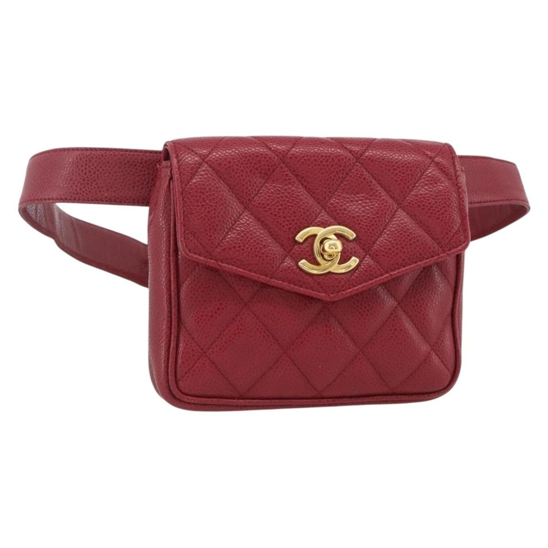 Chanel Caviar Skin Red Matelasse Belt Bag with Gold CC Logo: Chanel Caviar Skin Red Matelasse Belt Bag with Gold CC Logo This CHANEL Matelasse waist bag is crafted from red grained calfskin (caviar skin) and features gold-tone CC hardware. Designed for women, t