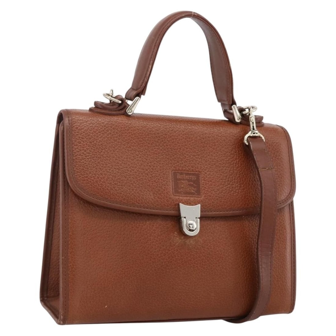 Burberrys Brown Leather 2way Handbag with Gold Tone Shoulder Strap: Burberrys Brown Leather 2way Handbag with Gold Tone Shoulder Strap This Burberrys women's handbag features a brown leather exterior with gold-tone accents and can be carried by hand or over the should