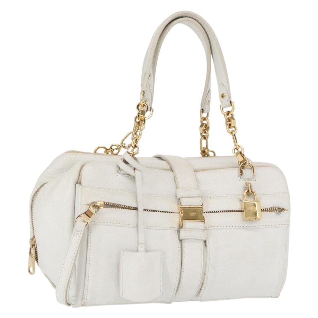 Loewe White Leather Handbag with Gold Accents and Padlock Key Set (1 of 18)