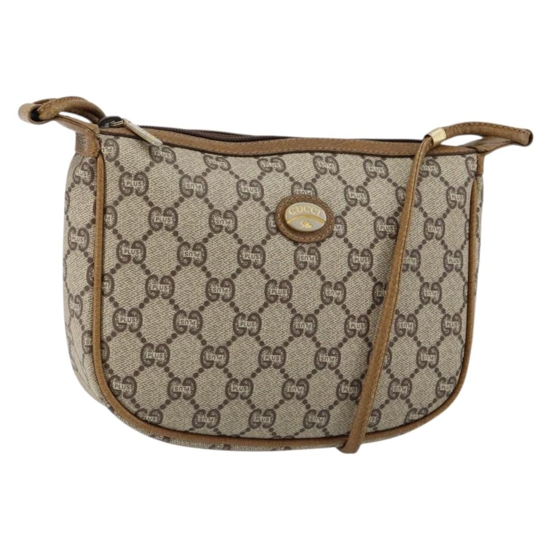 Authentic GUCCI GG PLUS Beige PVC Leather Shoulder Bag Made in Italy: Authentic GUCCI GG PLUS Beige PVC Leather Shoulder Bag Made in Italy This authentic GUCCI GG PLUS shoulder bag showcases a stylish design with a durable PVC leather exterior in a chic beige hue. Craft