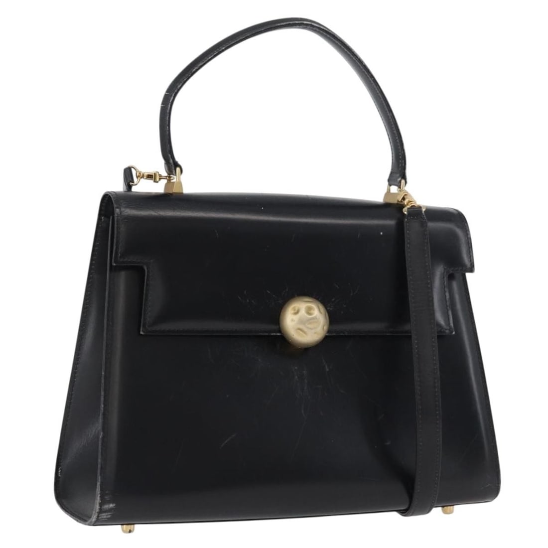 Fendi Black Leather Two Way Handbag with Gold Accents and Shoulder Strap (1 of 18)