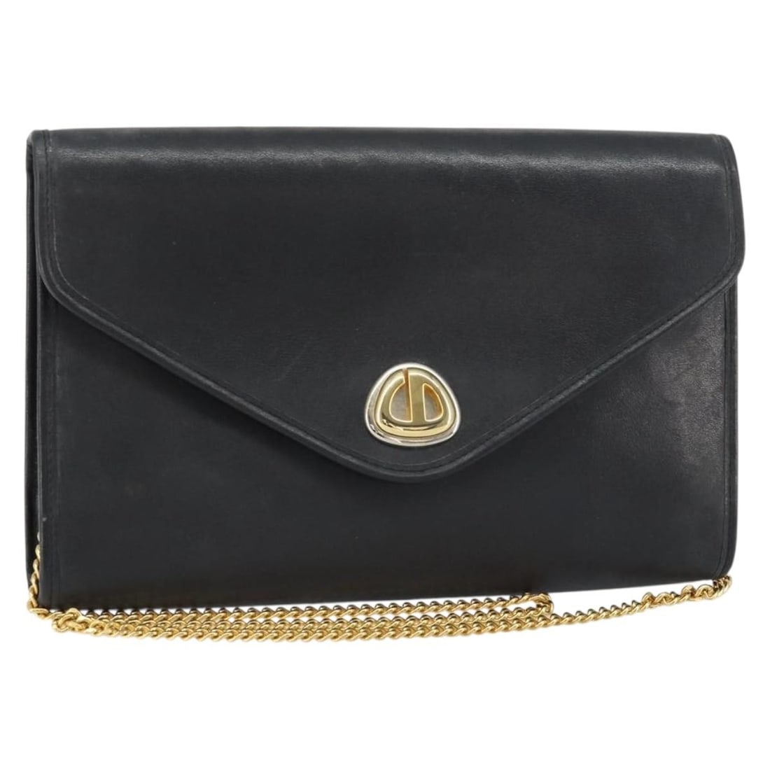 Black Leather Christian Dior Shoulder Bag with Gold Chain Detail: Black Leather Christian Dior Shoulder Bag with Gold Chain Detail This Christian Dior shoulder bag is crafted from black leather with gold-tone accents. Made in France, it features a structured silhoue