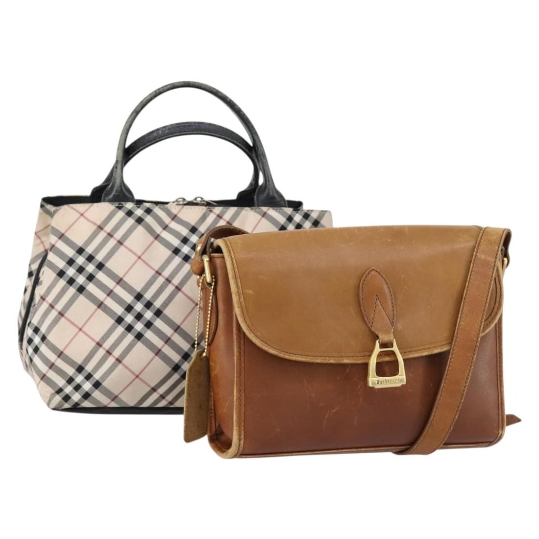 BURBERRY Nova Check Hand Bag Set Nylon Leather Beige Brown Auth (1 of 17)