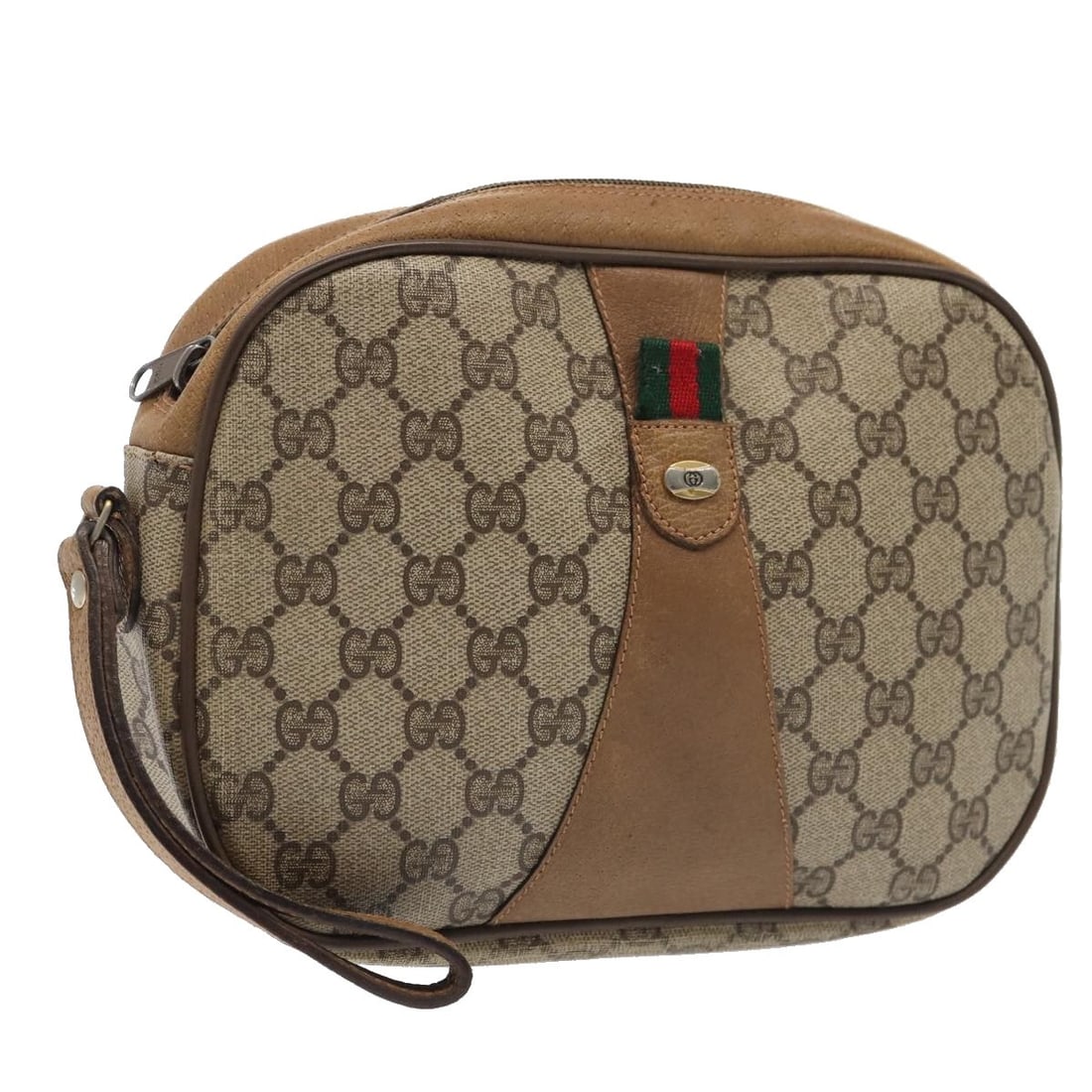 Gucci Beige Red GG Supreme Web Sherry Line PVC Leather Clutch Purse 89 01 034: Gucci Beige Red GG Supreme Web Sherry Line PVC Leather Clutch Purse 89 01 034 This is a Gucci GG Supreme Web Sherry Line clutch bag crafted from beige and red PVC leather with GG canvas accents. Desig