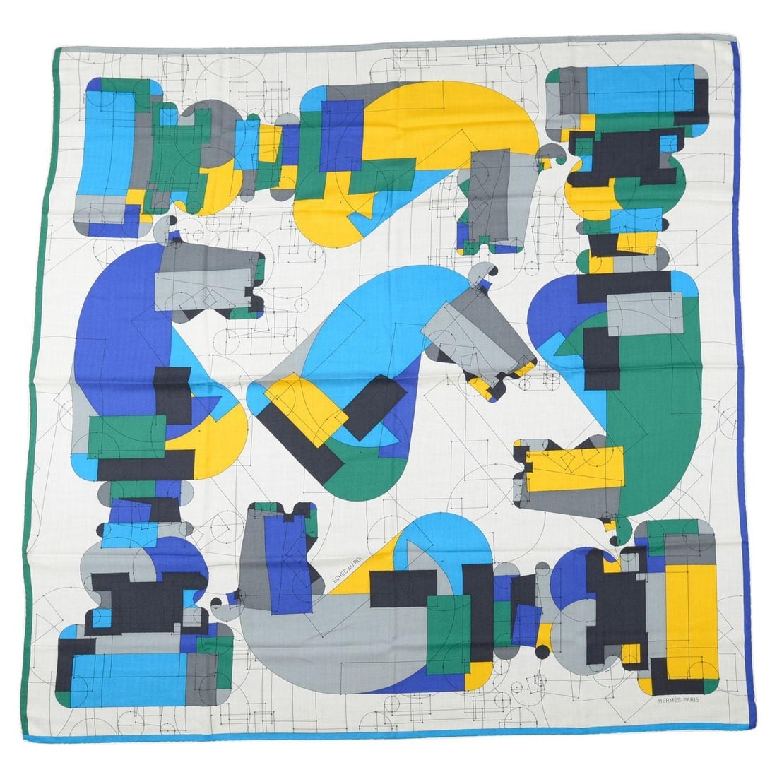 Echec au Roi Cashmere Blend Shawl by Hermes Designed by Benoit-Pierre Emery: Echec au Roi Cashmere Blend Shawl by Hermes Designed by Benoit-Pierre Emery The Hermes "Echec au Roi" shawl is crafted from a luxurious cashmere blend and features a design by Benoit-Pierre Emery, sho