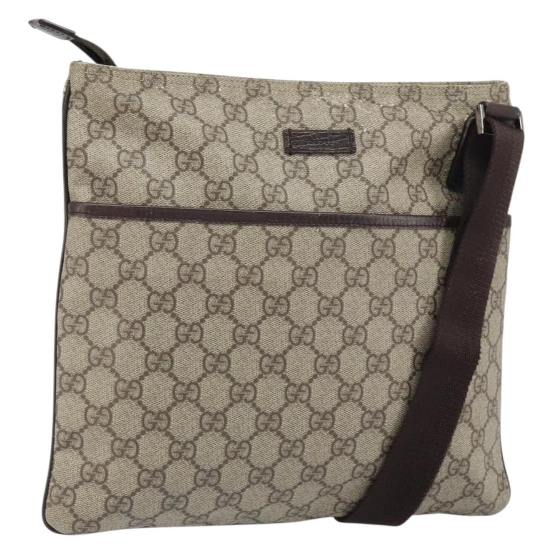 Gucci Beige Silver GG Supreme PVC Shoulder Bag Model 141626 Italy: Gucci Beige Silver GG Supreme PVC Shoulder Bag Model 141626 Italy This GUCCI GG Supreme shoulder bag features a beige and silver color scheme with PVC leather and GG canvas exterior. Designed as a sho