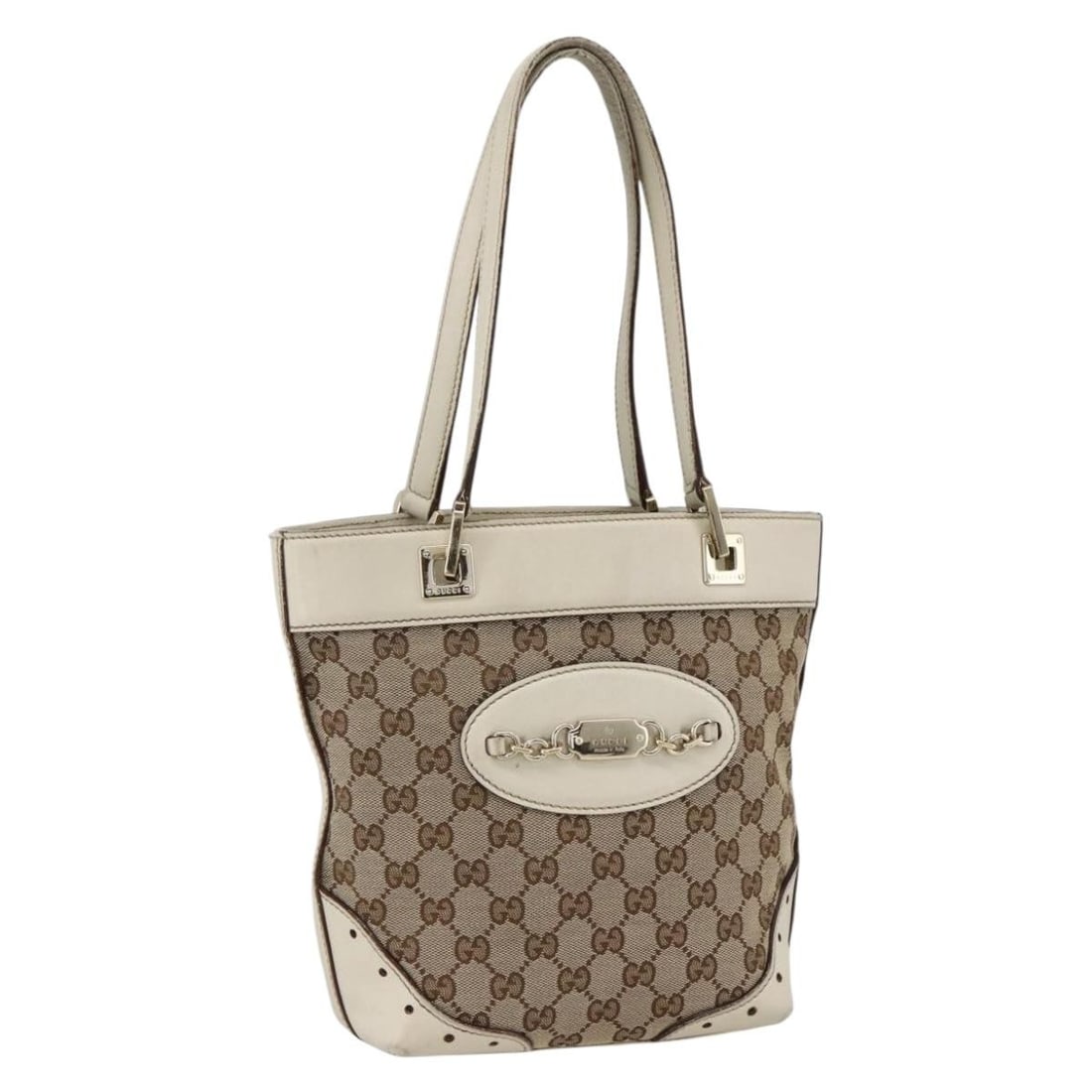 Beige Gold GG Canvas Handbag by Gucci Model 145994: Beige Gold GG Canvas Handbag by Gucci Model 145994 This is a Gucci GG Canvas handbag in beige and gold, featuring the signature GG canvas exterior. Designed for women, the bag is crafted in Italy and