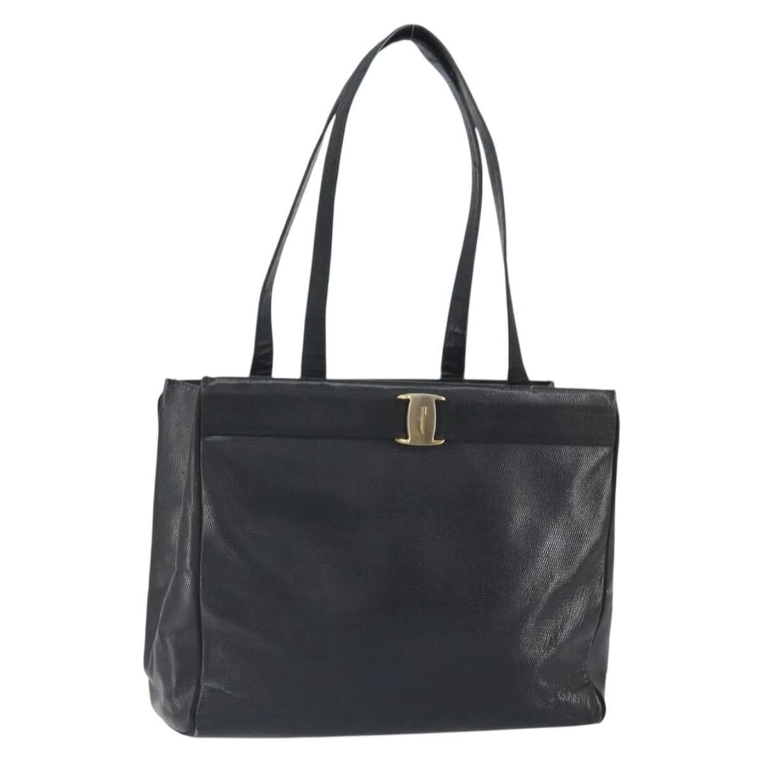 Black Leather Salvatore Ferragamo Vala Tote Bag Gold Tone Hardware Italy: Black Leather Salvatore Ferragamo Vala Tote Bag Gold Tone Hardware Italy This Salvatore Ferragamo Vala tote bag is crafted from black leather with gold-tone accents. Made in Italy, it features dual ha