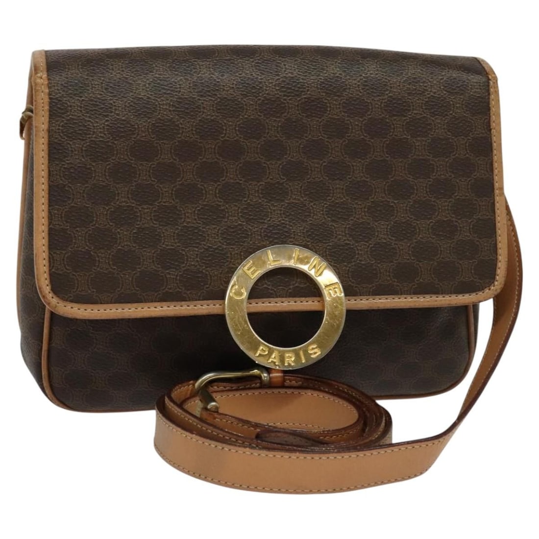 Celine Macadam Brown PVC Leather Canvas Shoulder Bag Made in Italy: Celine Macadam Brown PVC Leather Canvas Shoulder Bag Made in Italy This is a CELINE Macadam canvas shoulder bag featuring brown PVC leather accents. Designed for women, the bag is crafted in Italy and