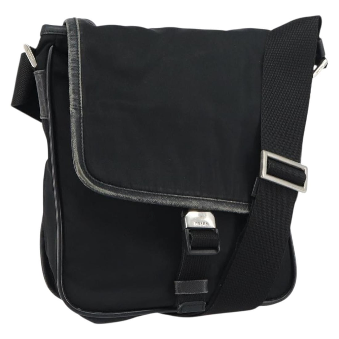 PRADA Black Silver Nylon Shoulder Bag Authentic 151622 (1 of 18)