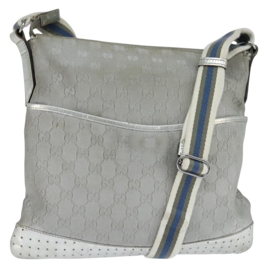GUCCI GG Canvas Sherry Line Shoulder Bag Gray Silver 145857 Auth (1 of 18)