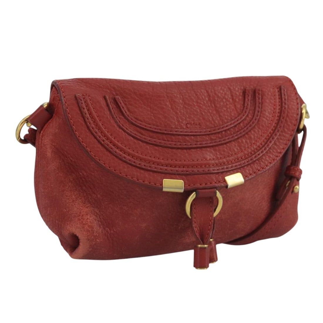 Chloe Mercy Red Leather Shoulder Purse with Gold Accents for Women: Chloe Mercy Red Leather Shoulder Purse with Gold Accents for Women This Chloe Mercy shoulder bag is crafted from leather in a striking red and gold color combination. Designed for women, it features a